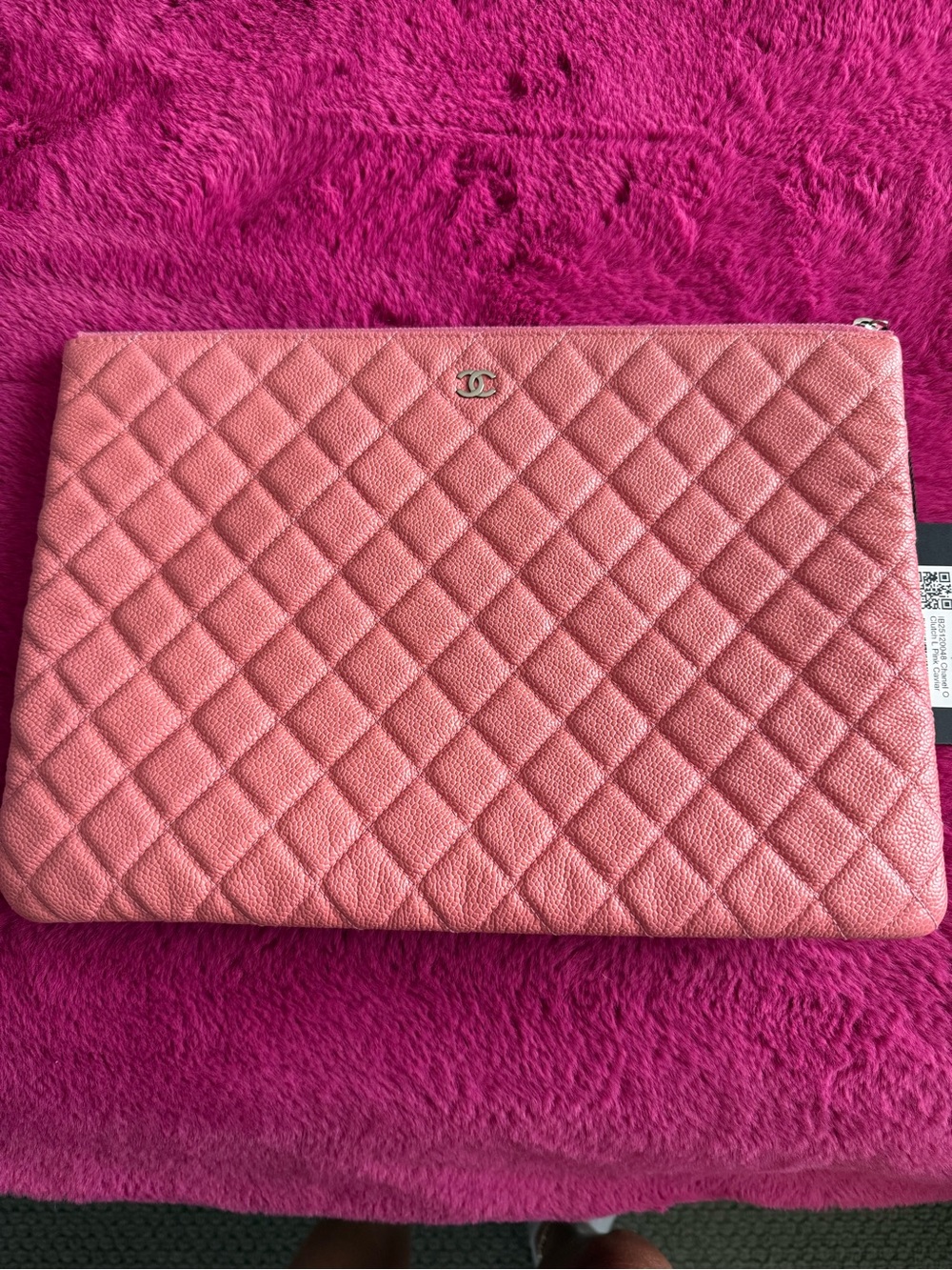 CHANEL Pink Quilted Leather Zip Clutch Wristlet